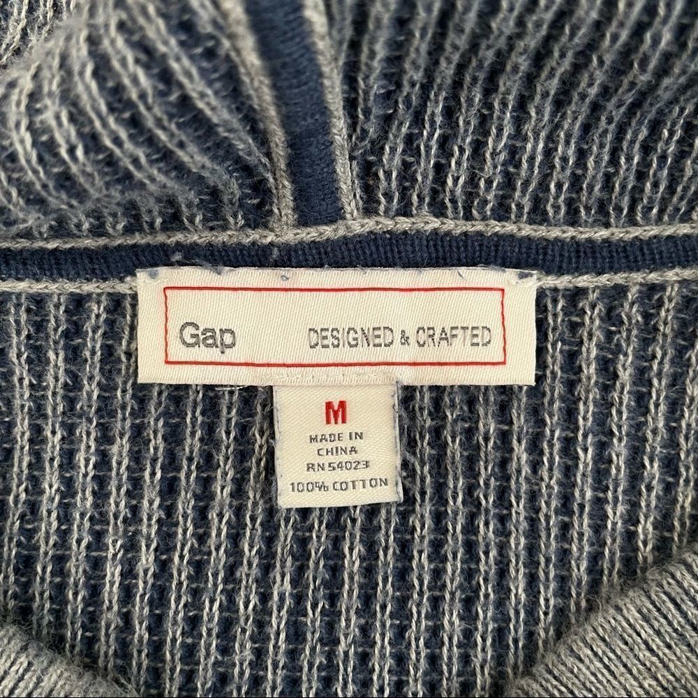 GAP Grey Cotton Long Sleeve Thermal Blue Drawstrings Hoodie Size Medium - Picture 7 of 7